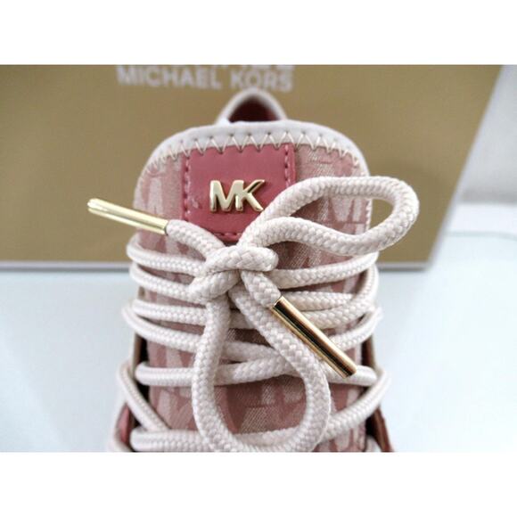 Michael Kors Liv Trainer Wedge Lace Up Sneaker MK Degrade Jacquard Fawn - Picture 6 of 9